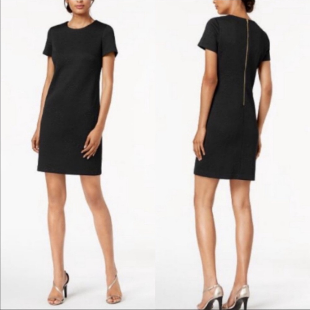 CALVIN KLEIN Embossed Floral Sheath Dress Black Size 2 Short Sleeve Rose Quilted - Picture 2 of 2